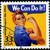 Amerikanische Briefmarke mit einer Frau: »We can do it«